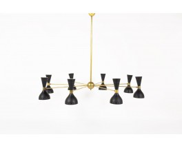 Lustre 8 feux en laiton et diffuseurs noirs design contemporain italien