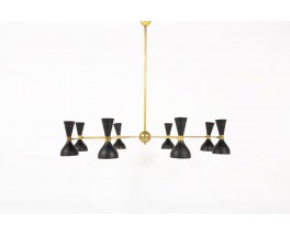 Lustre 8 feux en laiton et diffuseurs noirs design contemporain italien