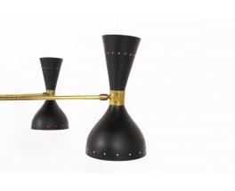 Lustre 8 feux en laiton et diffuseurs noirs design contemporain italien