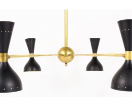 Lustre 8 feux en laiton et diffuseurs noirs design contemporain italien