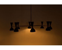 Lustre 8 feux en laiton et diffuseurs noirs design contemporain italien