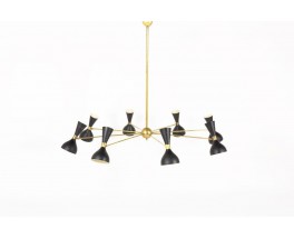 Lustre 8 feux en laiton et diffuseurs noirs design contemporain italien