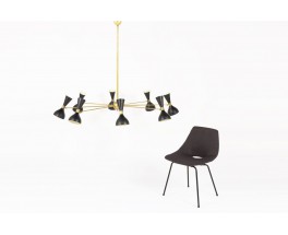 Lustre 8 feux en laiton et diffuseurs noirs design contemporain italien