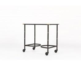 Table desserte Jacques Adnet en laiton et skai noir 1960