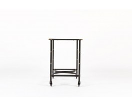 Table desserte Jacques Adnet en laiton et skai noir 1960