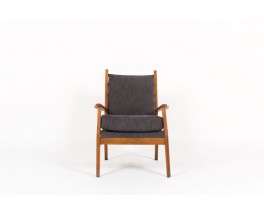 Fauteuil en hetre et velours avec mecanisme Free-Span 1950