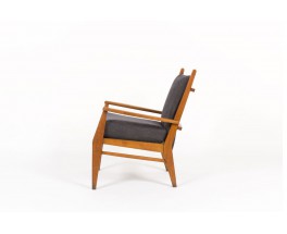 Fauteuil en hetre et velours avec mecanisme Free-Span 1950