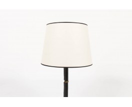 Lampe Jacques Adnet en cuir pique sellier noir abat-jour beige 1955