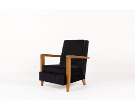 Fauteuil en chene et tissu velours noir 1950