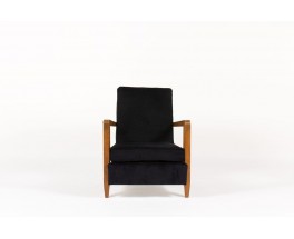 Fauteuil en chene et tissu velours noir 1950