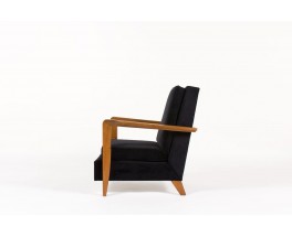 Fauteuil en chene et tissu velours noir 1950