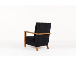 Fauteuil en chene et tissu velours noir 1950