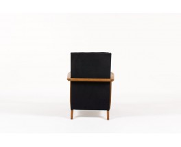 Fauteuil en chene et tissu velours noir 1950