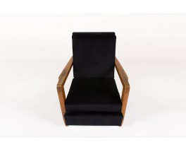 Fauteuil en chene et tissu velours noir 1950