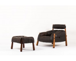 Fauteuil et repose pieds Percival Lafer en cuir marron 1950