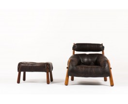 Fauteuil et repose pieds Percival Lafer en cuir marron 1950