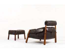 Fauteuil et repose pieds Percival Lafer en cuir marron 1950