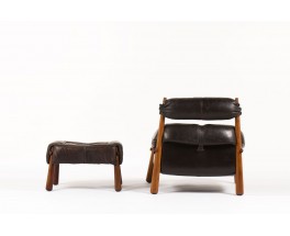 Fauteuil et repose pieds Percival Lafer en cuir marron 1950