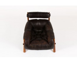 Fauteuil et repose pieds Percival Lafer en cuir marron 1950