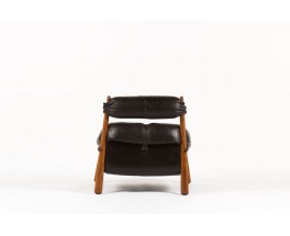 Fauteuil et repose pieds Percival Lafer en cuir marron 1950