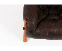 Fauteuil et repose pieds Percival Lafer en cuir marron 1950