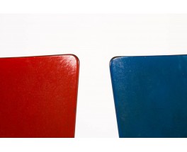 Chaises Andre Sornay en hetre laque bleu et rouge 1950 set de 2