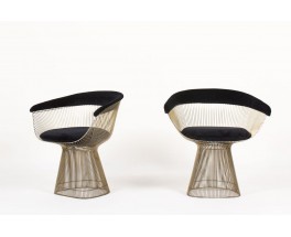 Fauteuils Warren Platner acier nickele et velours noir edition Knoll 1960 set de 2