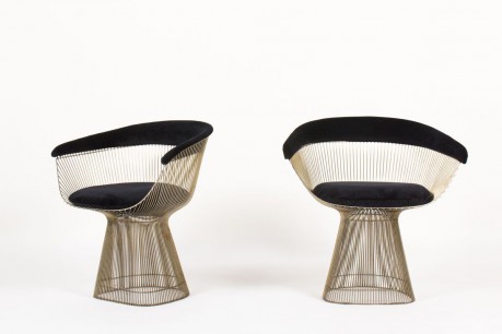 Fauteuils Warren Platner acier nickele et velours noir edition Knoll 1960 set de 2
