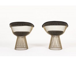 Fauteuils Warren Platner acier nickele et velours noir edition Knoll 1960 set de 2