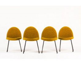 Chaises Joseph-Andre Motte modele 771 dit Langue velours jaune edition Steiner 1960 set de 4