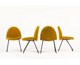 Chaises Joseph-Andre Motte modele 771 dit Langue velours jaune edition Steiner 1960 set de 4