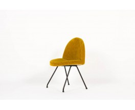 Chaises Joseph-Andre Motte modele 771 dit Langue velours jaune edition Steiner 1960 set de 4