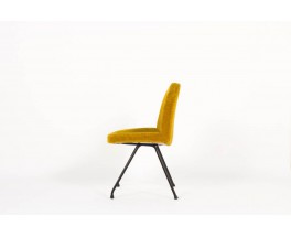 Chaises Joseph-Andre Motte modele 771 dit Langue velours jaune edition Steiner 1960 set de 4