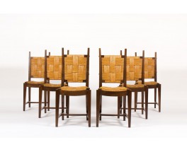 Chaises en noyer et assise en paille 1950 set de 6