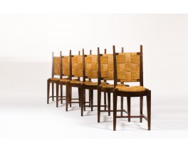 Chaises en noyer et assise en paille 1950 set de 6