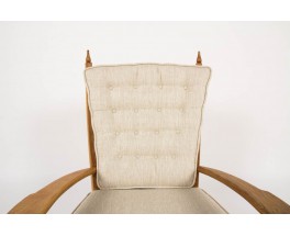 Fauteuil et repose-pieds chene cire et lin beige 1950