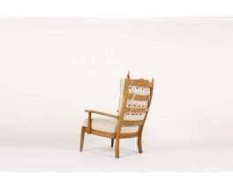 Fauteuil et repose-pieds chene cire et lin beige 1950