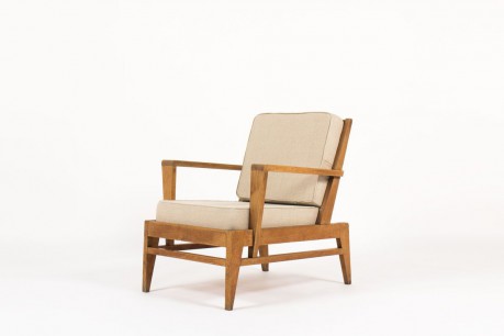 Fauteuil Rene Gabriel en chene et lin beige edition Lieuvin 1940