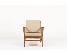 Fauteuil Rene Gabriel en chene et lin beige edition Lieuvin 1940