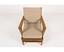 Fauteuil Rene Gabriel en chene et lin beige edition Lieuvin 1940