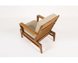 Fauteuil Rene Gabriel en chene et lin beige edition Lieuvin 1940