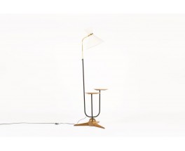 Lampadaire bois bronze et abat-jour diabolo 1950