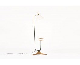 Lampadaire bois bronze et abat-jour diabolo 1950