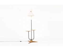 Lampadaire bois bronze et abat-jour diabolo 1950