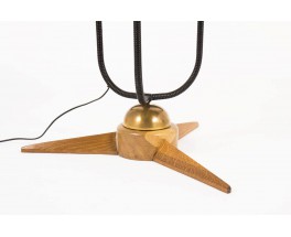 Lampadaire bois bronze et abat-jour diabolo 1950