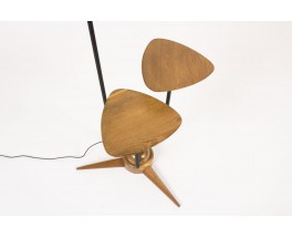 Lampadaire bois bronze et abat-jour diabolo 1950