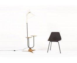 Lampadaire bois bronze et abat-jour diabolo 1950