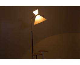 Lampadaire bois bronze et abat-jour diabolo 1950