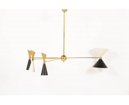 Lustre en laiton et diffuseurs dore noir blanc design contemporain italien