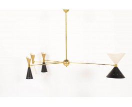 Lustre en laiton et diffuseurs dore noir blanc design contemporain italien